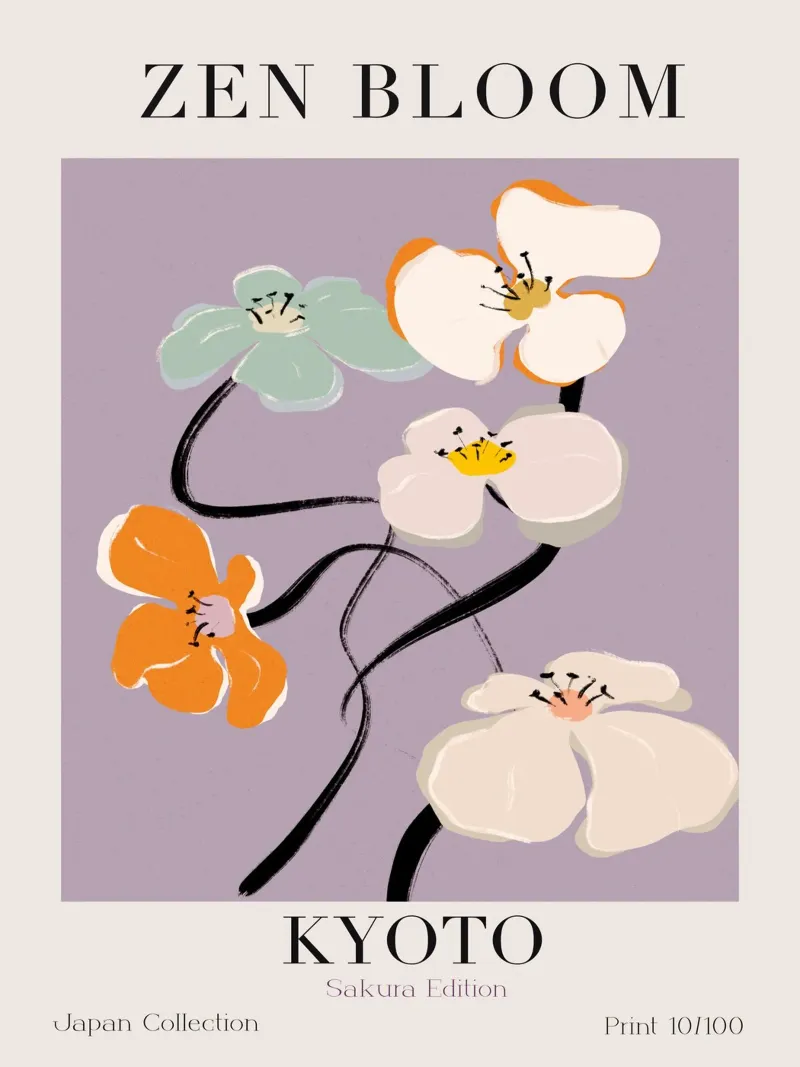 Zen Bloom Kyoto No 01 poster con telaio in legno da treechild