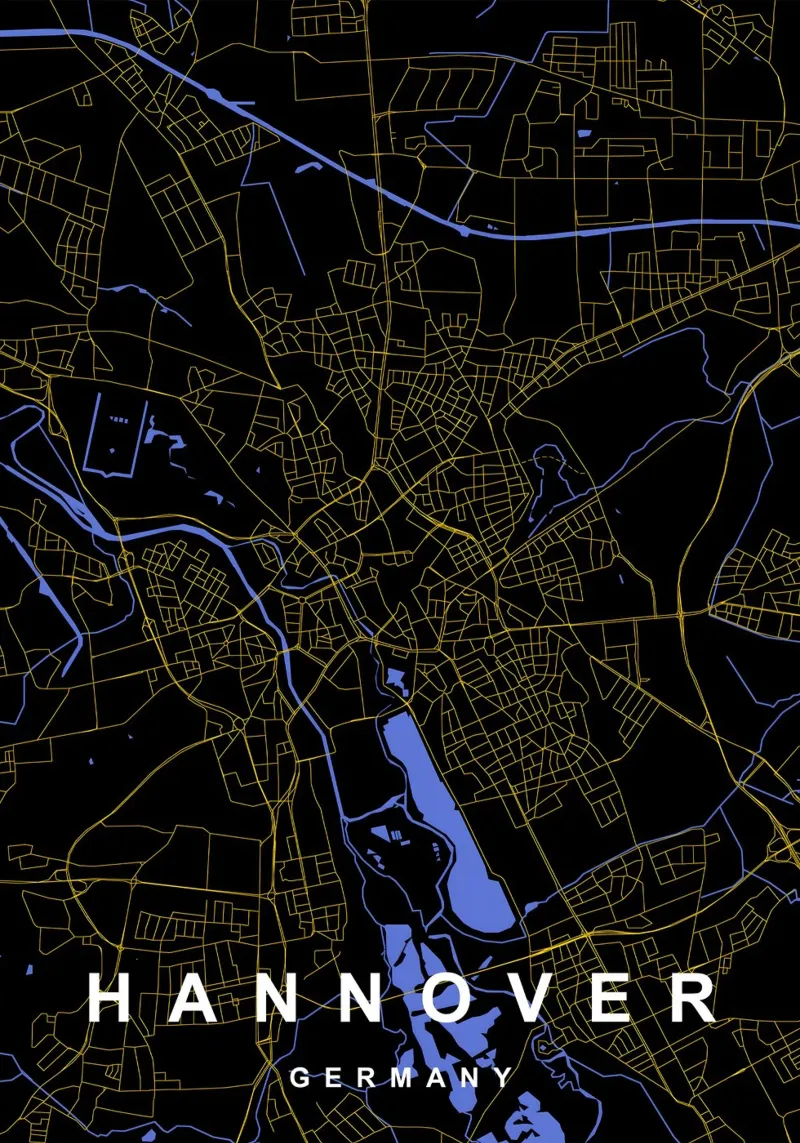 Hannover Germania - Mappa della città in nero e oro pellicola backlit da Cartographers Library