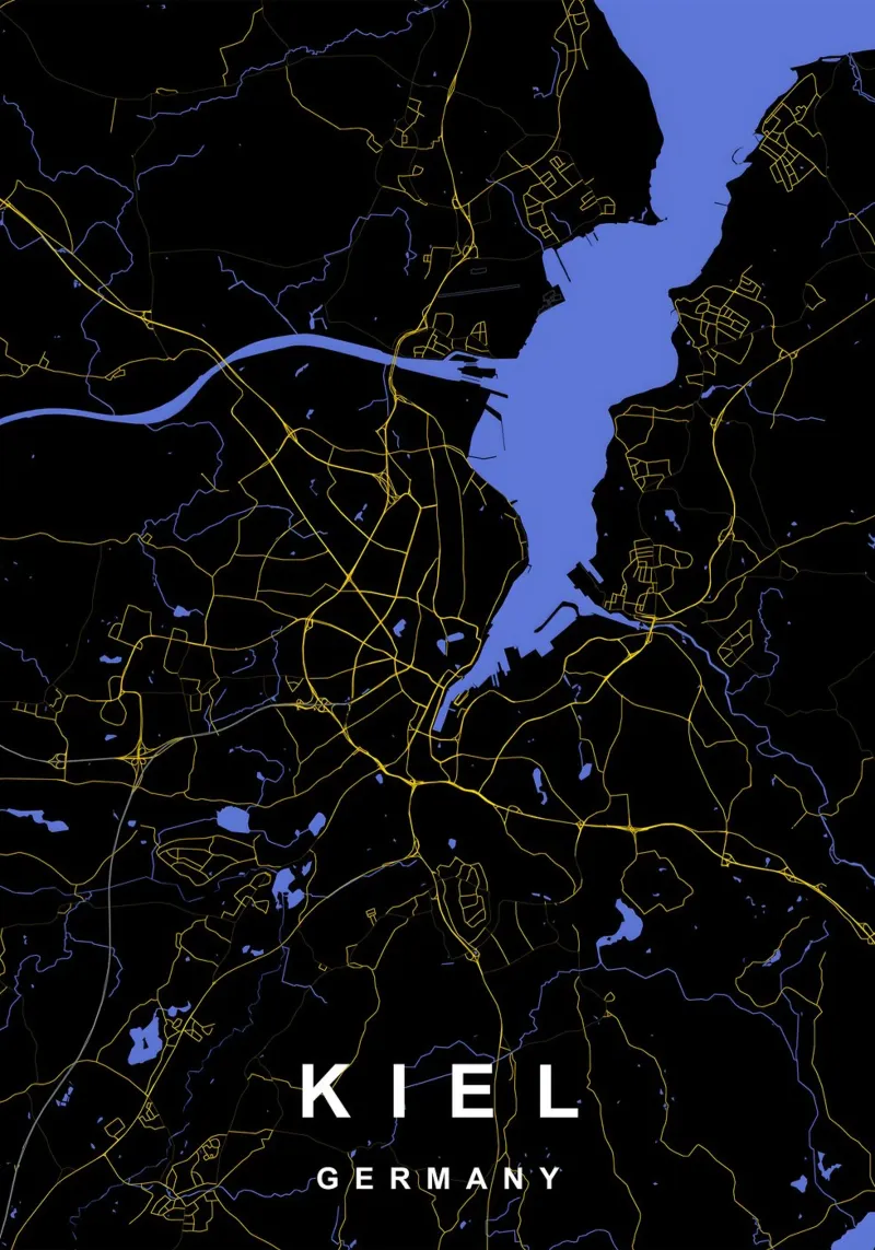 Kiel Duitsland Stadsplattegrond Zwart-Goud canvas met Baklijst van Cartographers Library
