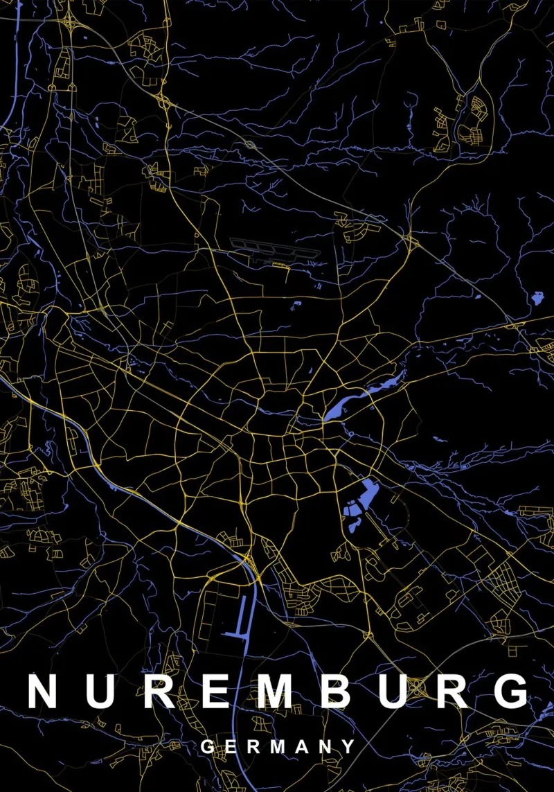 Neurenberg Duitsland Stadsplattegrond Zwart-Goud canvas met Baklijst van Cartographers Library
