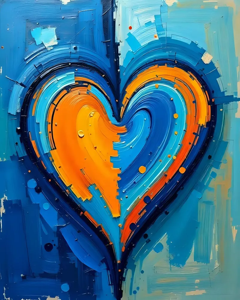 Herz_blau_orange_1 poster con telaio in legno da Pink- und LoveArt by LK