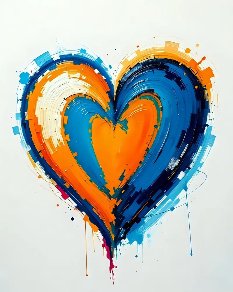Herz_blau_orange_3 poster con telaio in alluminio da Pink- und LoveArt by LK