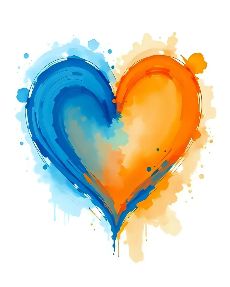 Herz_blau_orange_5 poster con telaio in legno da Pink- und LoveArt by LK