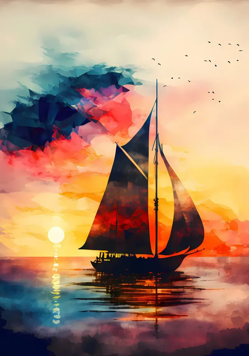 Barca a vela Tramonto colorato carta hahnemühle da Bartosz Powalka