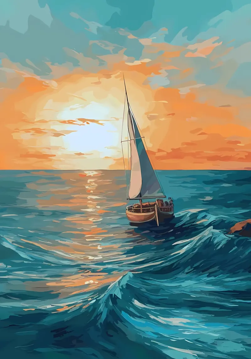 Tableau du coucher de soleil d'un voilier poster de Bartosz Powalka