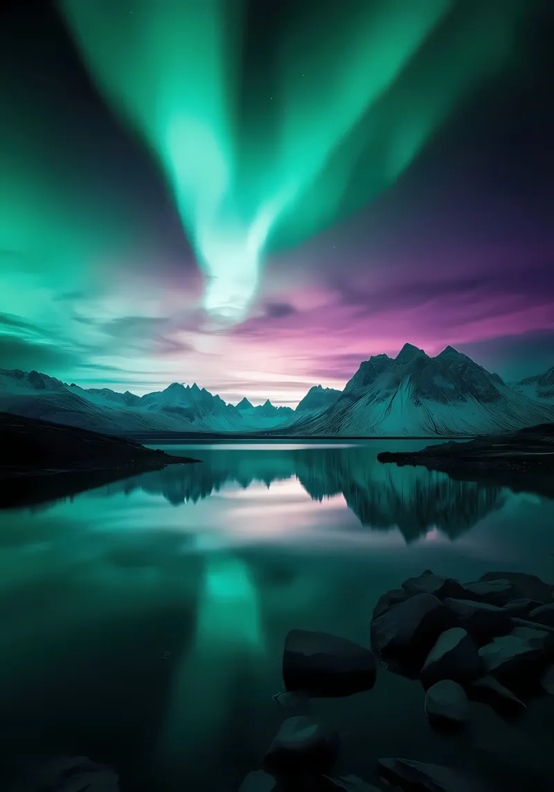 Aurora boreale sulle montagne tela con Cornice a cassetta da Matthew Katz
