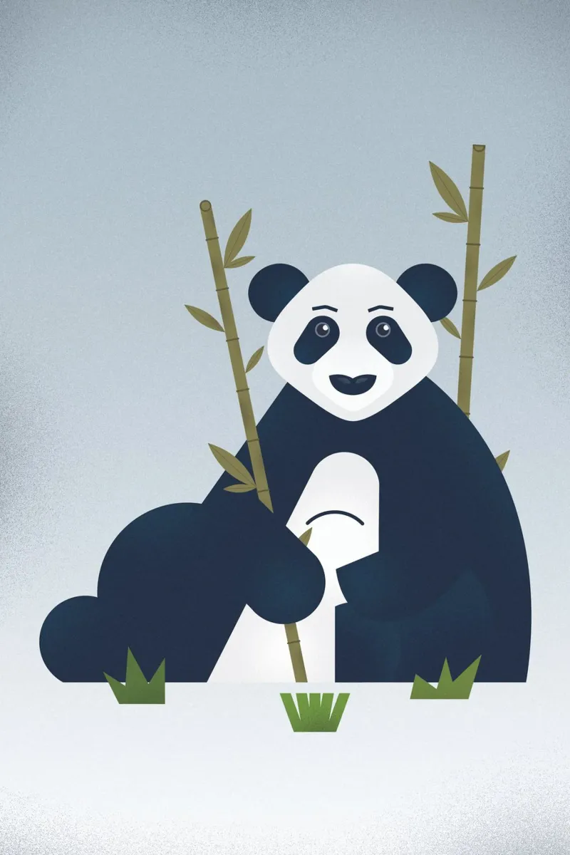 Blue - Der Stoische Panda Poster mit Holzrahmen von 2fevrierArtStudio