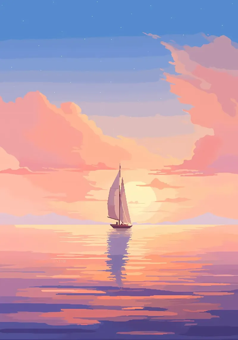 Rustige zee boot Pixel Art canvas van Bartosz Powalka