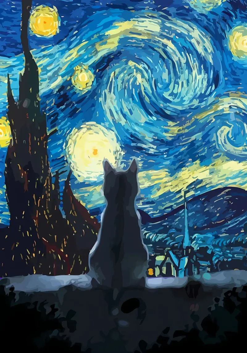 Starry Night Cat hahnemühle by Adrian Patel