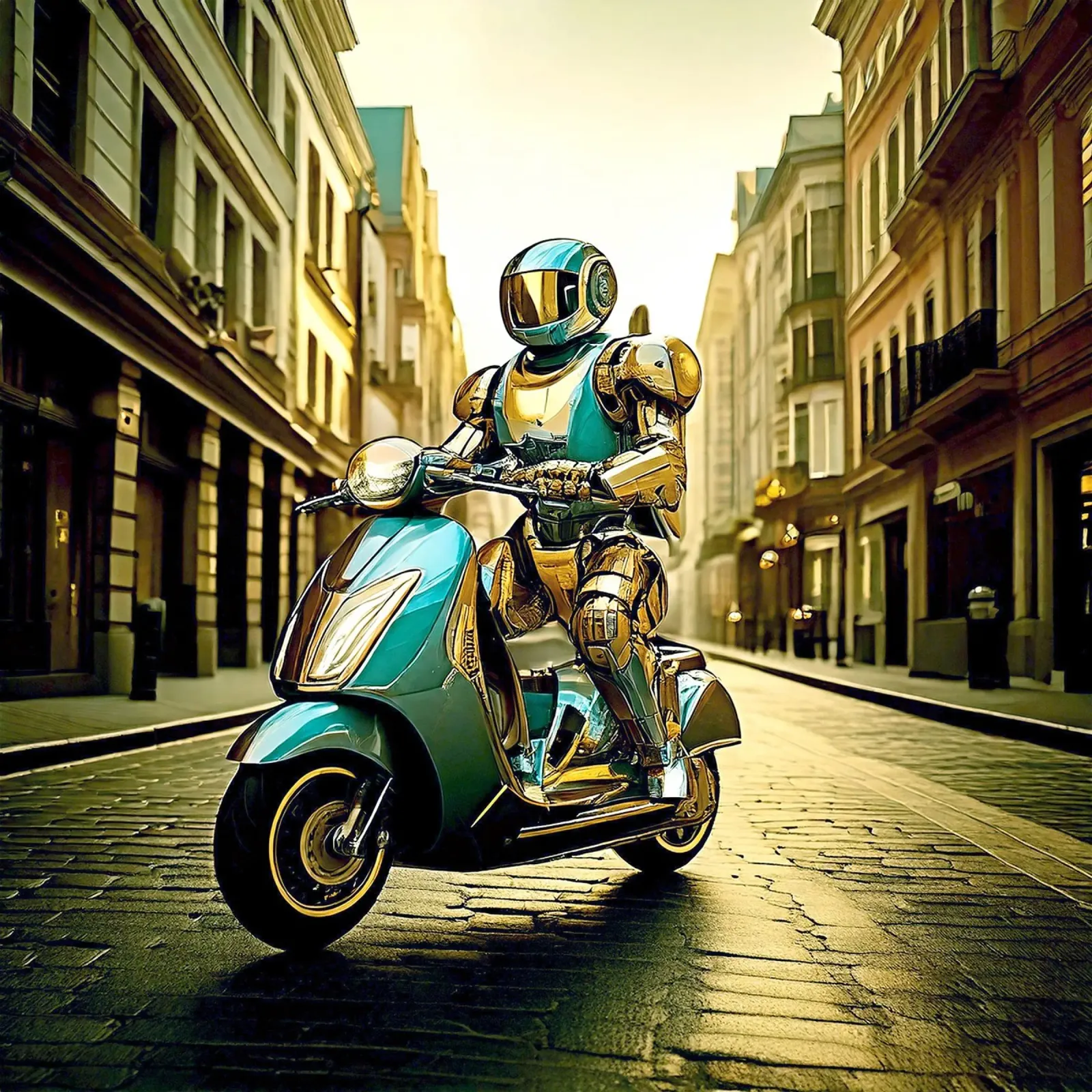 ROBOT EN SCOOTER BLEU. Doré carta hahnemühle da Thierry vobmann photography