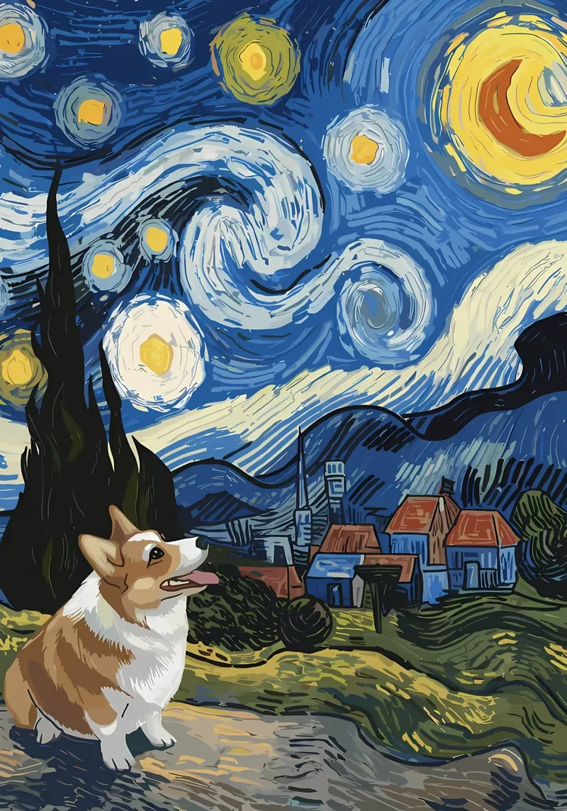 Corgi Under Starry Night canvas by Adrian Patel