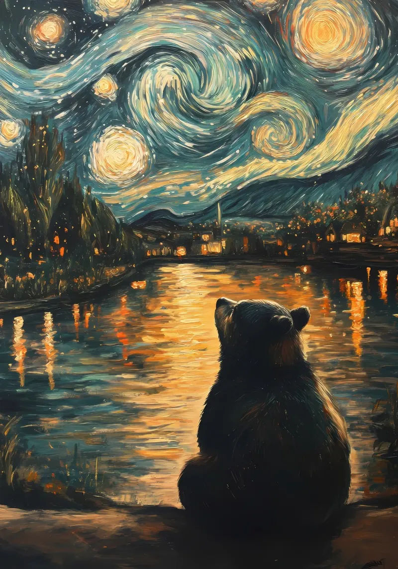 Orso sotto la notte stellata carta hahnemühle da Adrian Patel