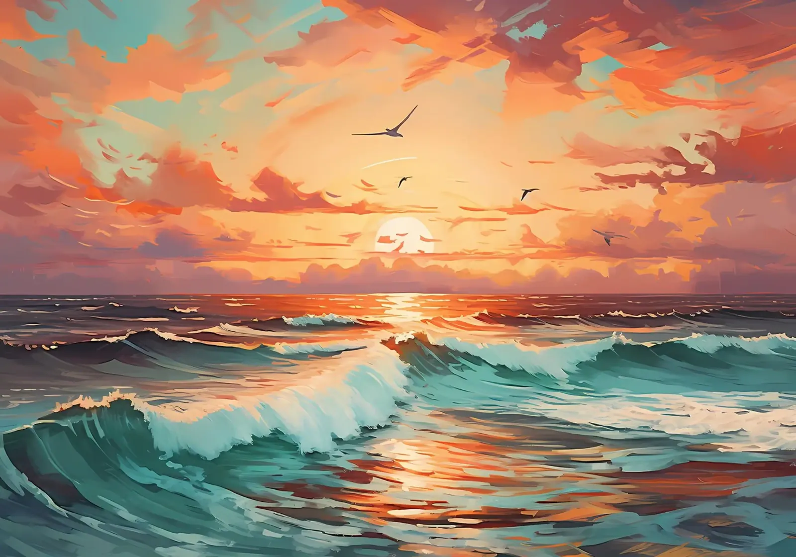 Zonsondergang oceaan schilderij hahnemühle van Bartosz Powalka