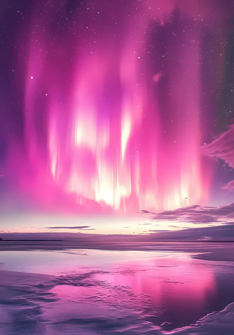 Roze noorderlicht canvas met Baklijst van Matthew Katz