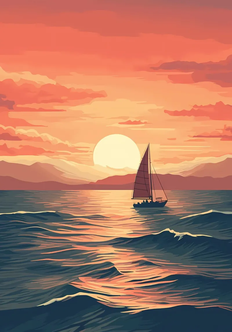 Barca a vela Tramonto sull'oceano poster con telaio in alluminio da Bartosz Powalka