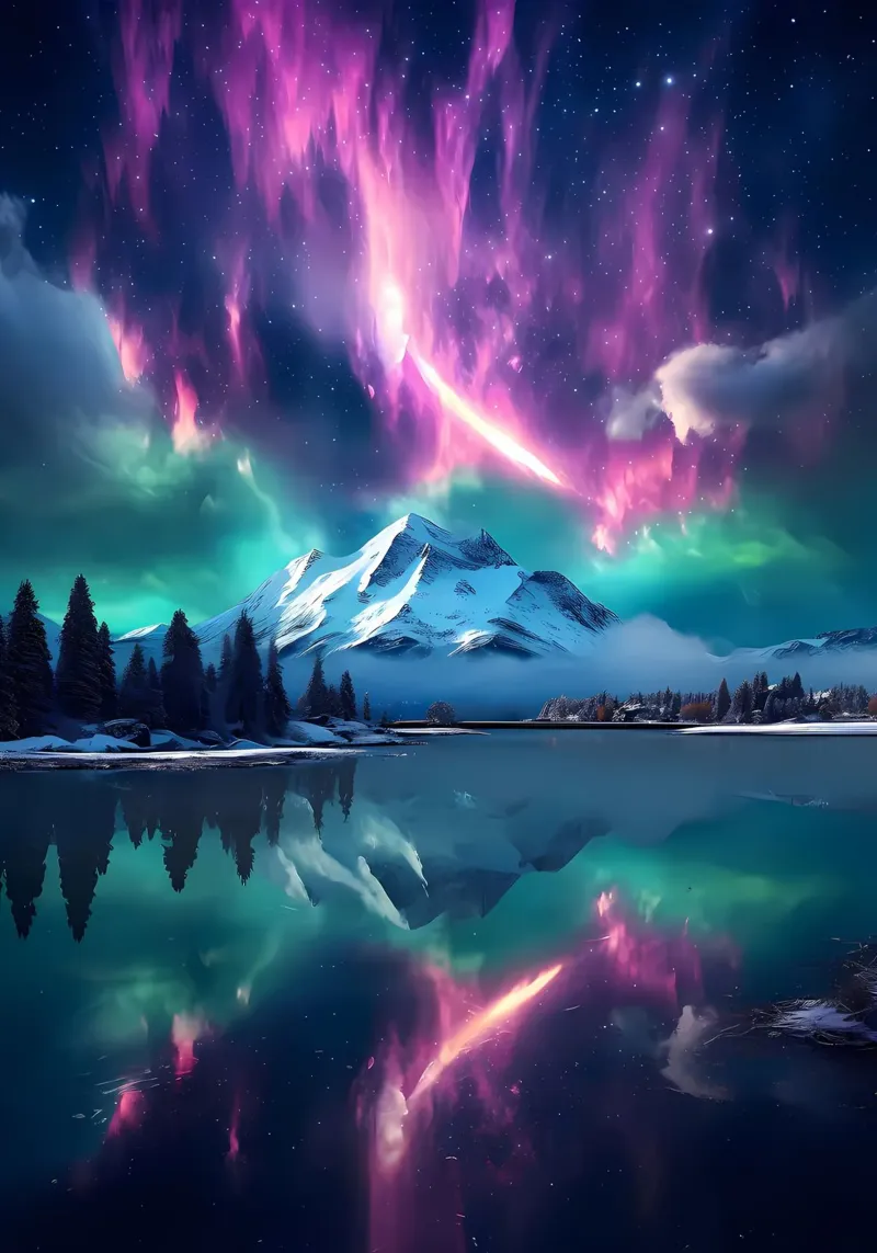 Aurora Borealis Mountains hahnemühle by Matthew Katz