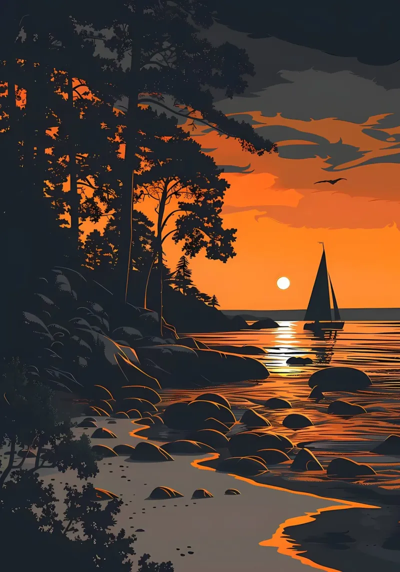 Zonsondergang Zeilboot poster met kunststof frame van Bartosz Powalka