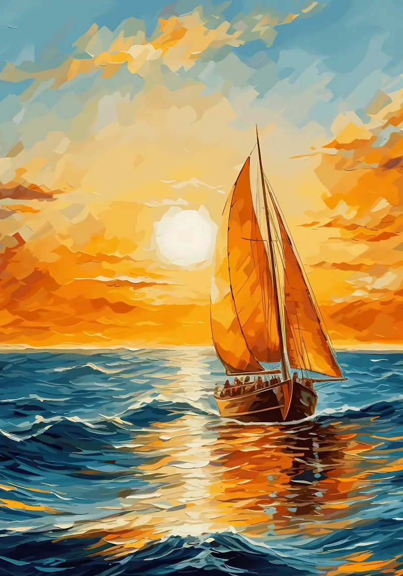 Tableau du coucher de soleil d'un voilier toile de Bartosz Powalka