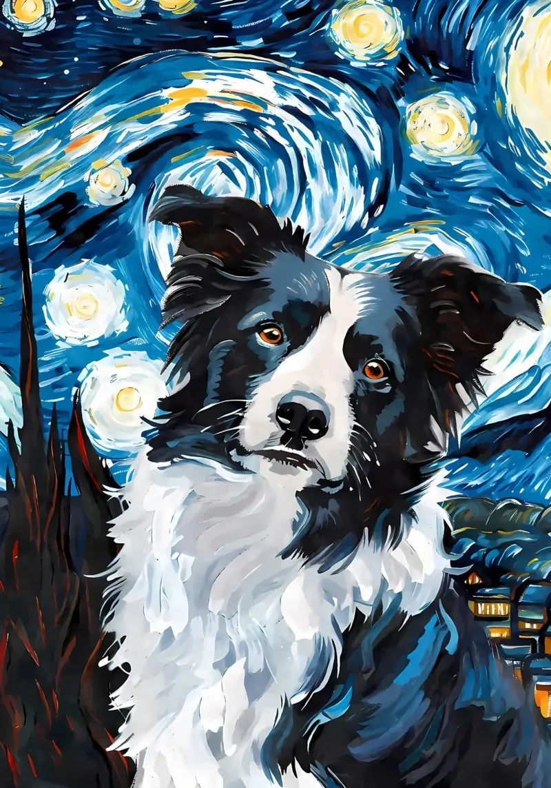 Border Collie Notte stellata plexiglass da Adrian Patel