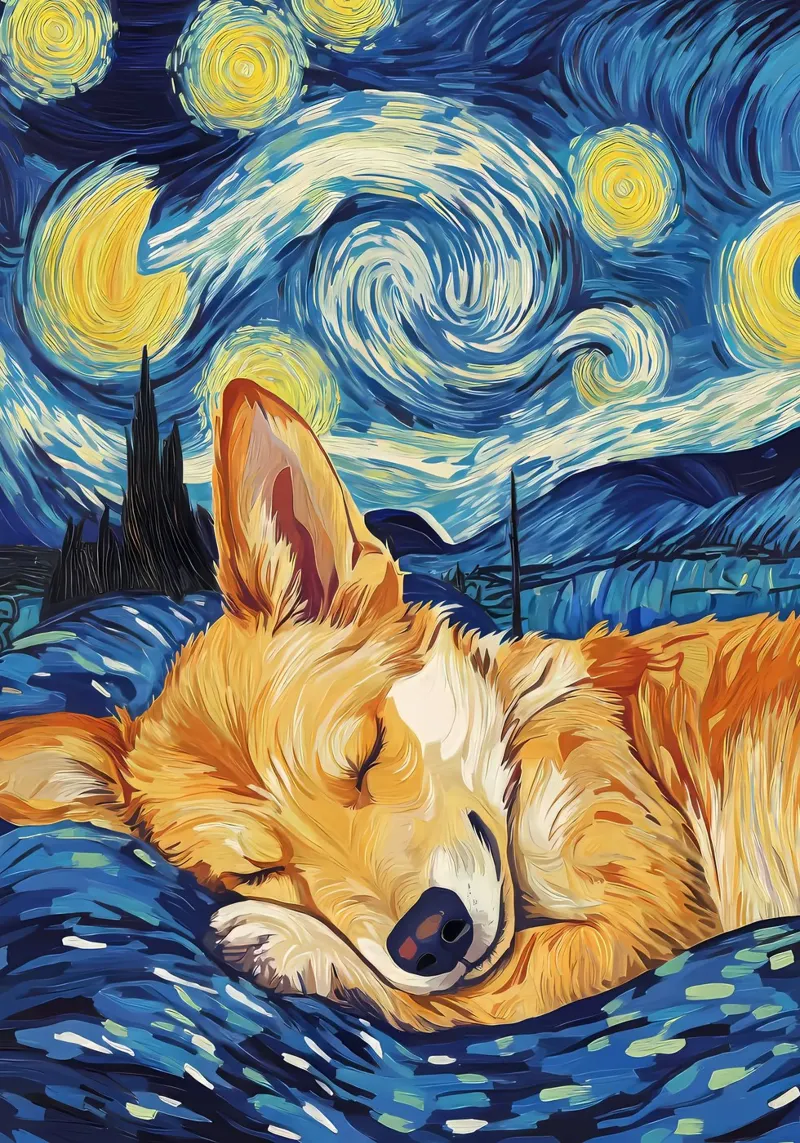 Corgi nella notte stellata pellicola backlit da Adrian Patel