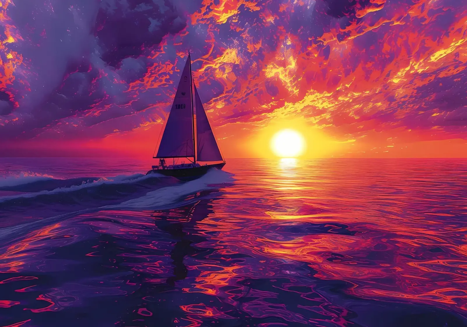 Tableau du coucher de soleil d'un voilier panneau forex de Bartosz Powalka