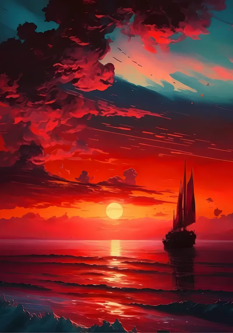 Sailboat Sunset Landscape hahnemühle by Bartosz Powalka