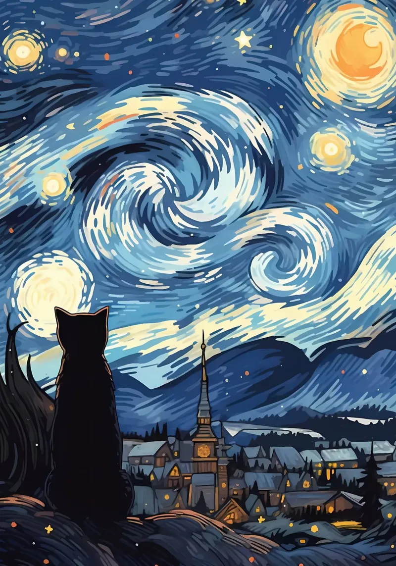 Gatto Notte stellata Van Gogh pellicola backlit da Adrian Patel