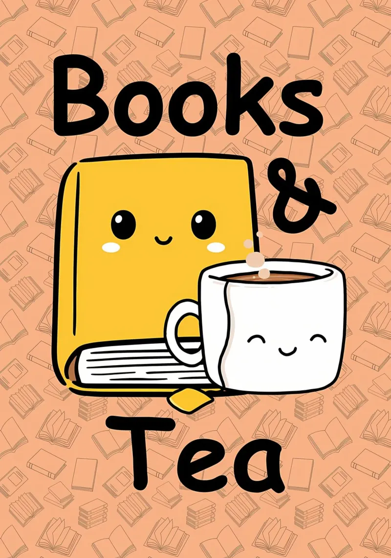 Illustrazione di libri e tè poster con telaio in plastica da Aiden Garcia