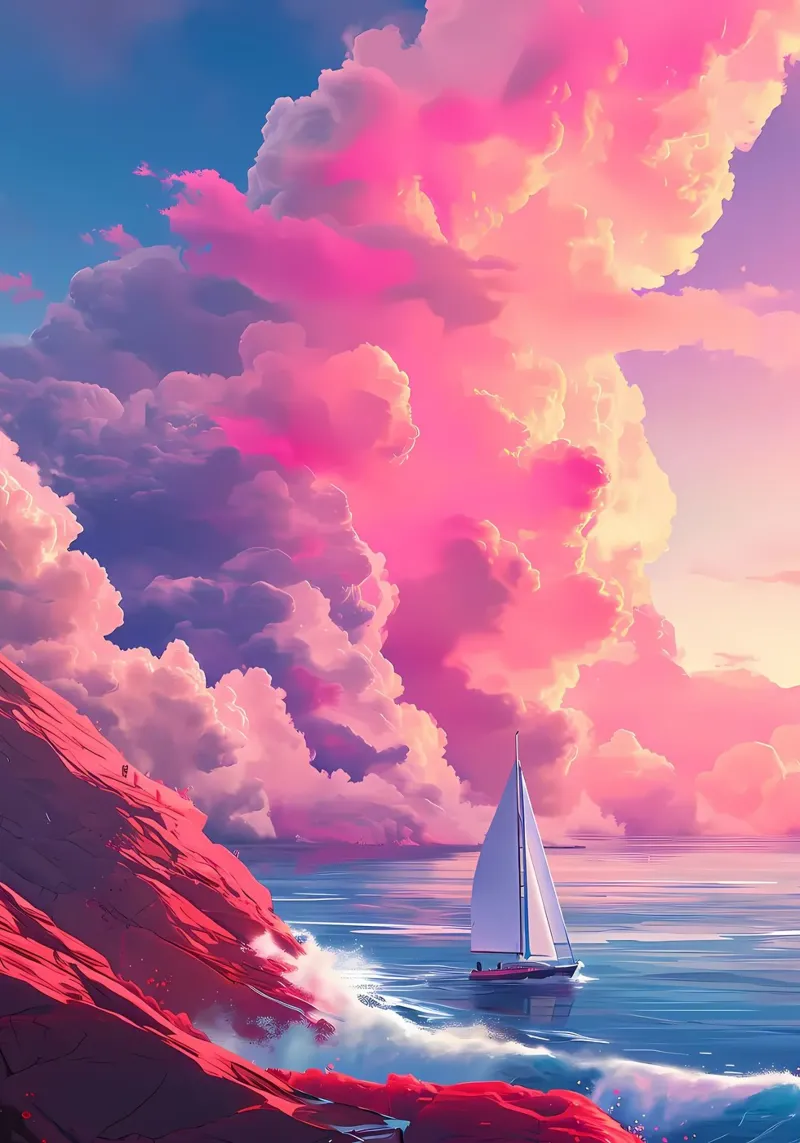 Sunset Sailing Pink Clouds alu-dibond by Bartosz Powalka