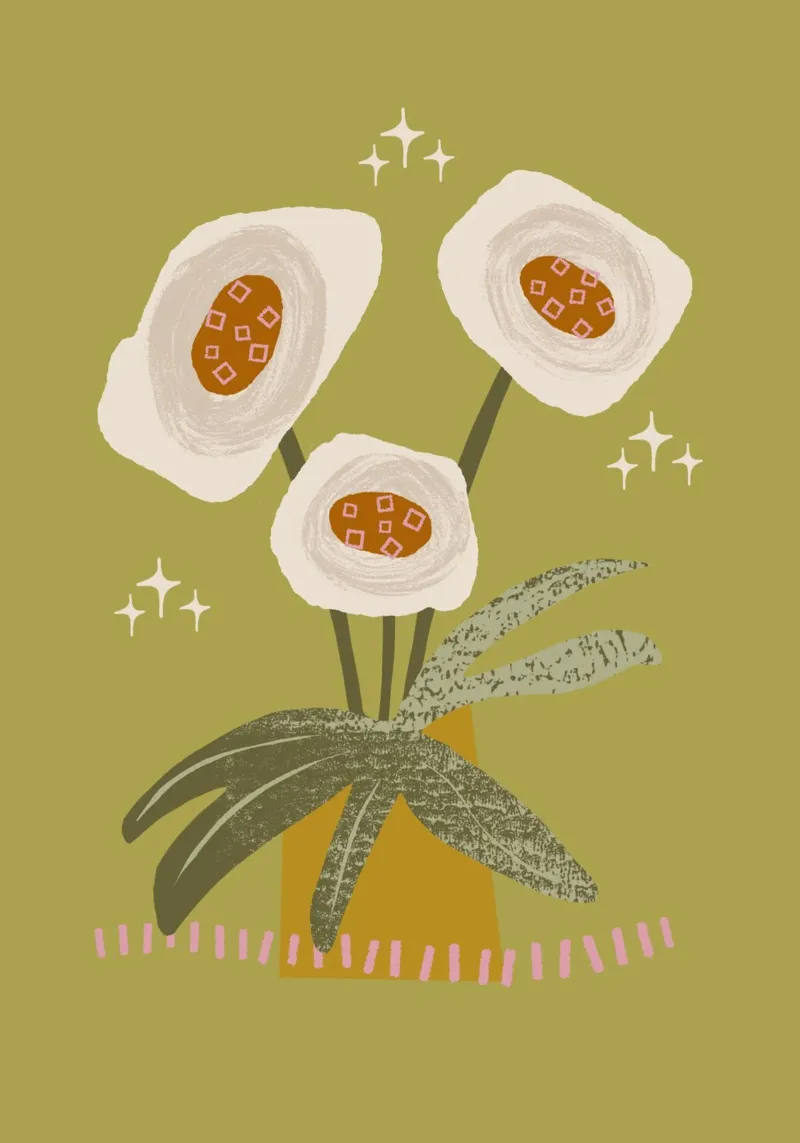 Witte anemonen - Moderne vaas poster met houten frame van susanacosta