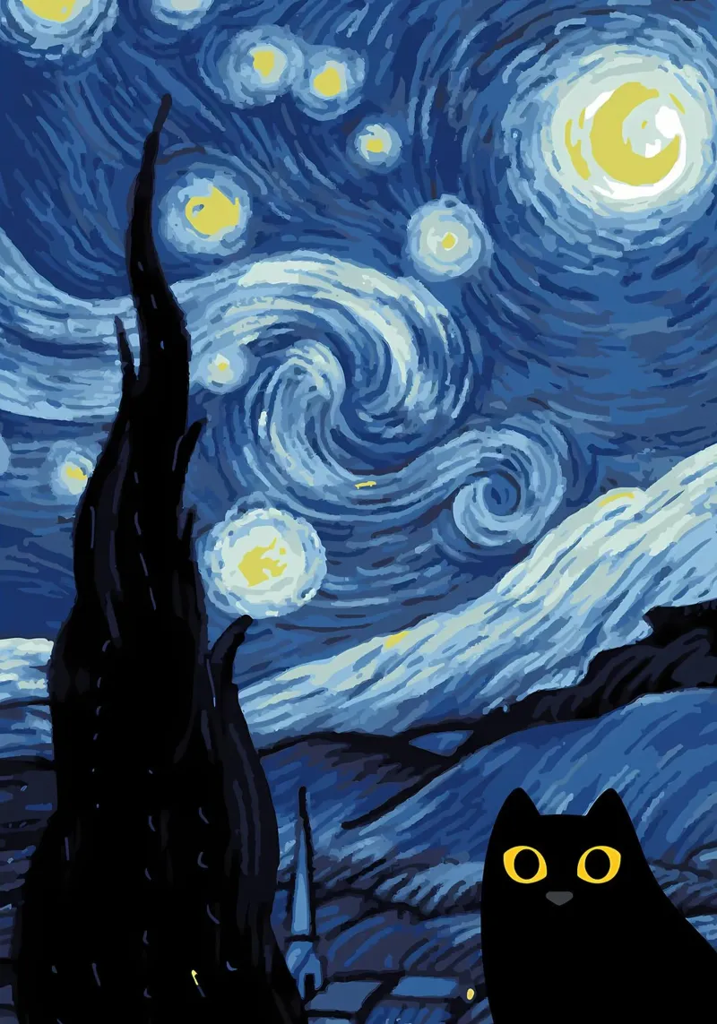 Starry Black Cat Funny canvas by Adrian Patel