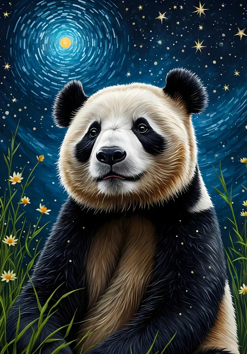 Panda Notte stellata pellicola backlit da Adrian Patel