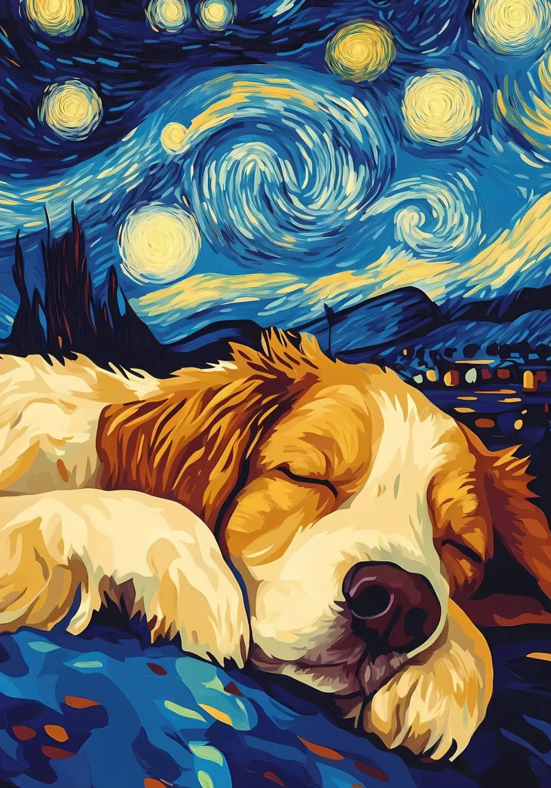Cane che dorme nella notte stellata pellicola backlit da Adrian Patel