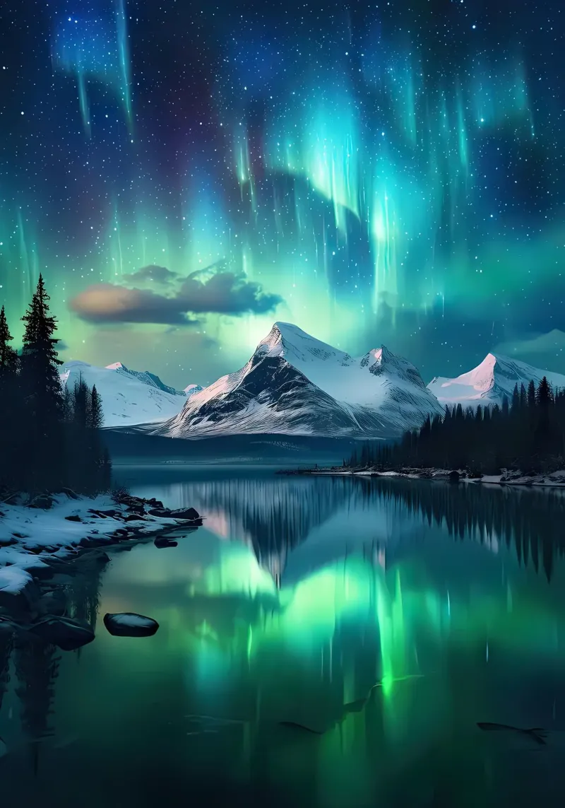 Northern Lights Mountains hahnemühle by Matthew Katz
