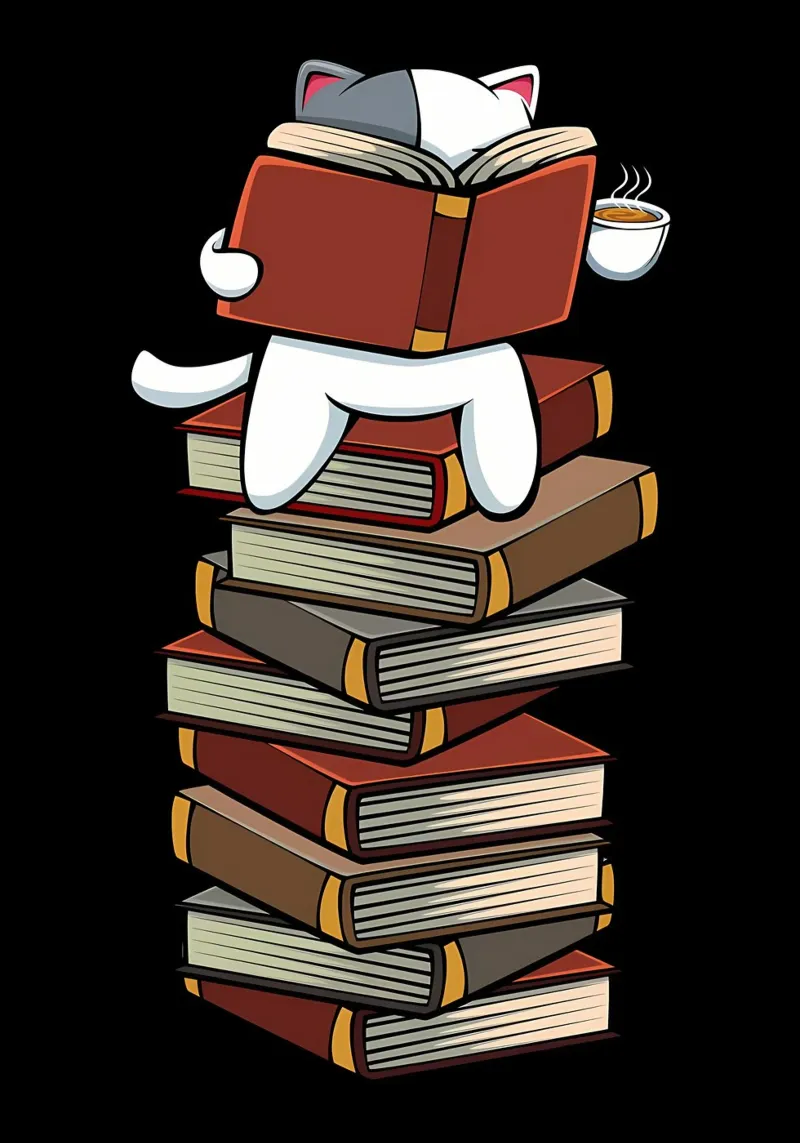 Gattini Gatti Tè e Libri poster con telaio in legno da Aiden Garcia