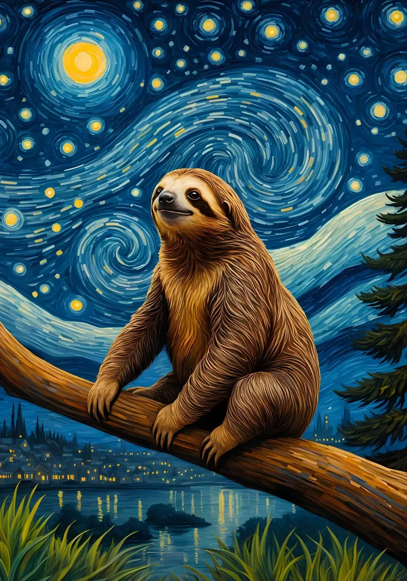 Bradipo Notte stellata carta hahnemühle da Adrian Patel