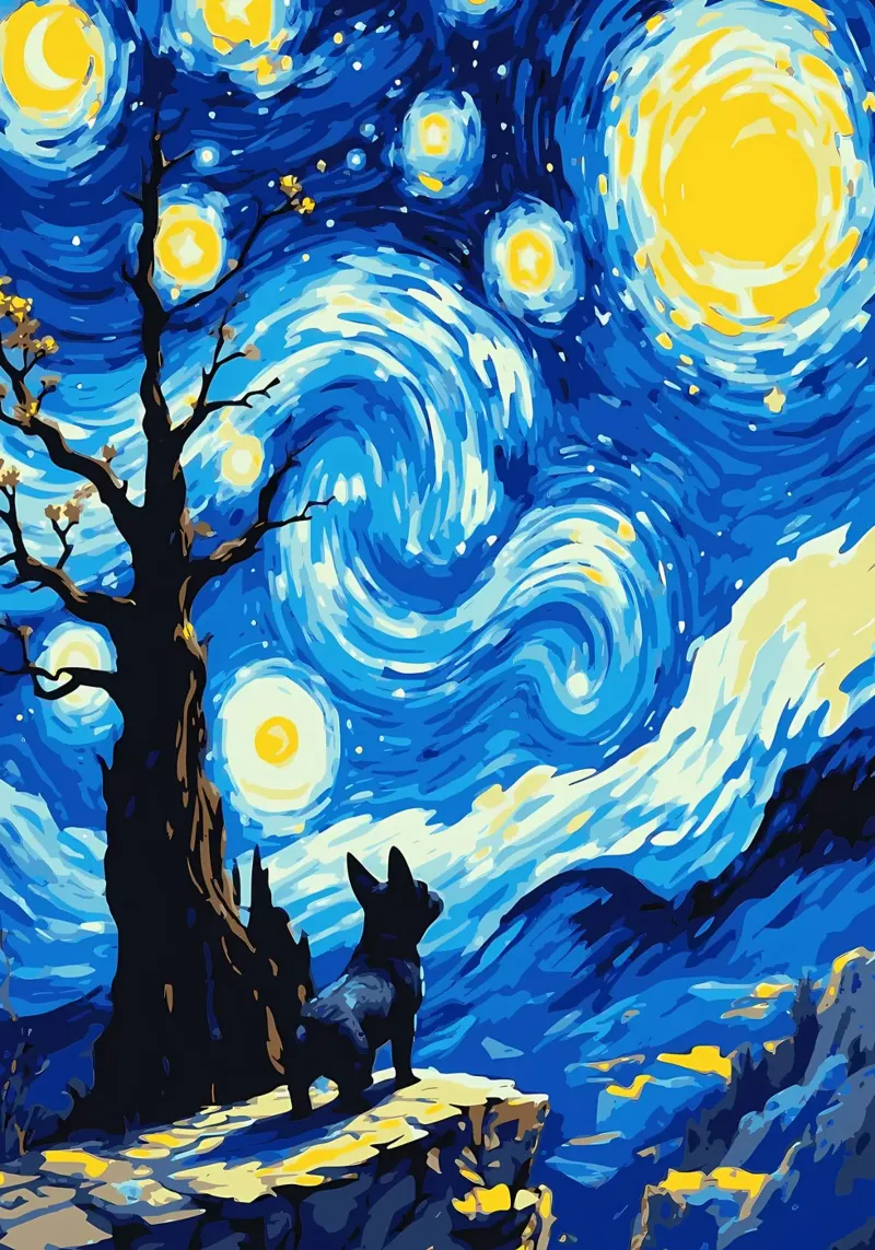 Notte stellata con cane pellicola backlit da Adrian Patel