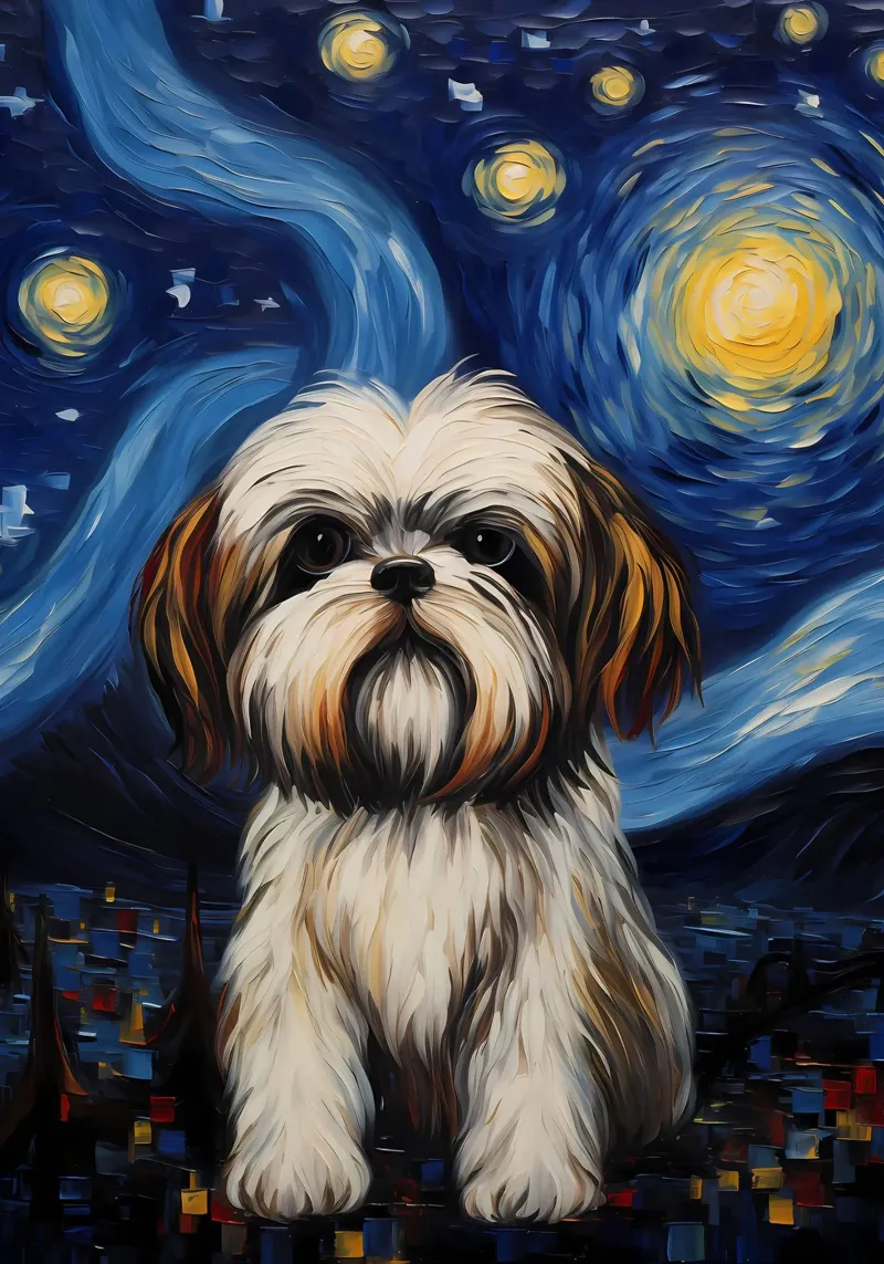 Shih Tzu Vincent Van Gogh poster con telaio in legno da Adrian Patel