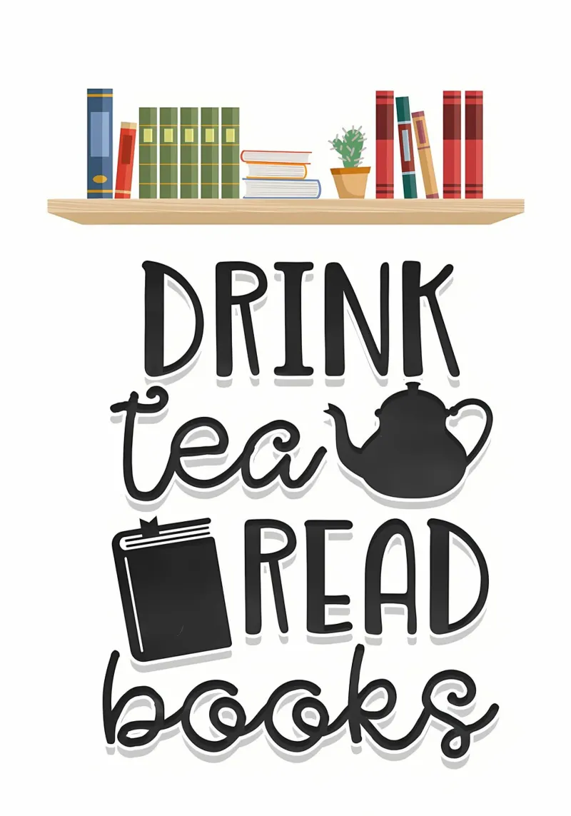 Bere tè, leggere libri poster con telaio in plastica da Aiden Garcia