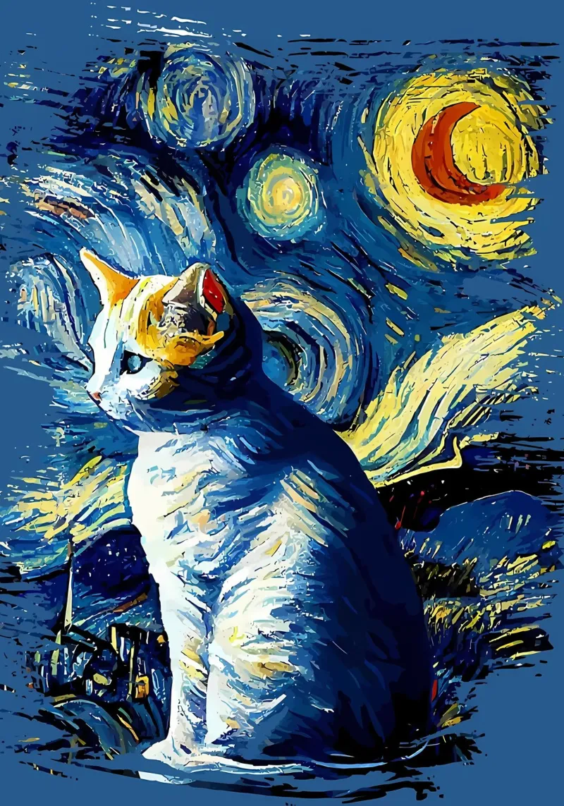 Gatto notturno stellato alluminio dibond da Adrian Patel