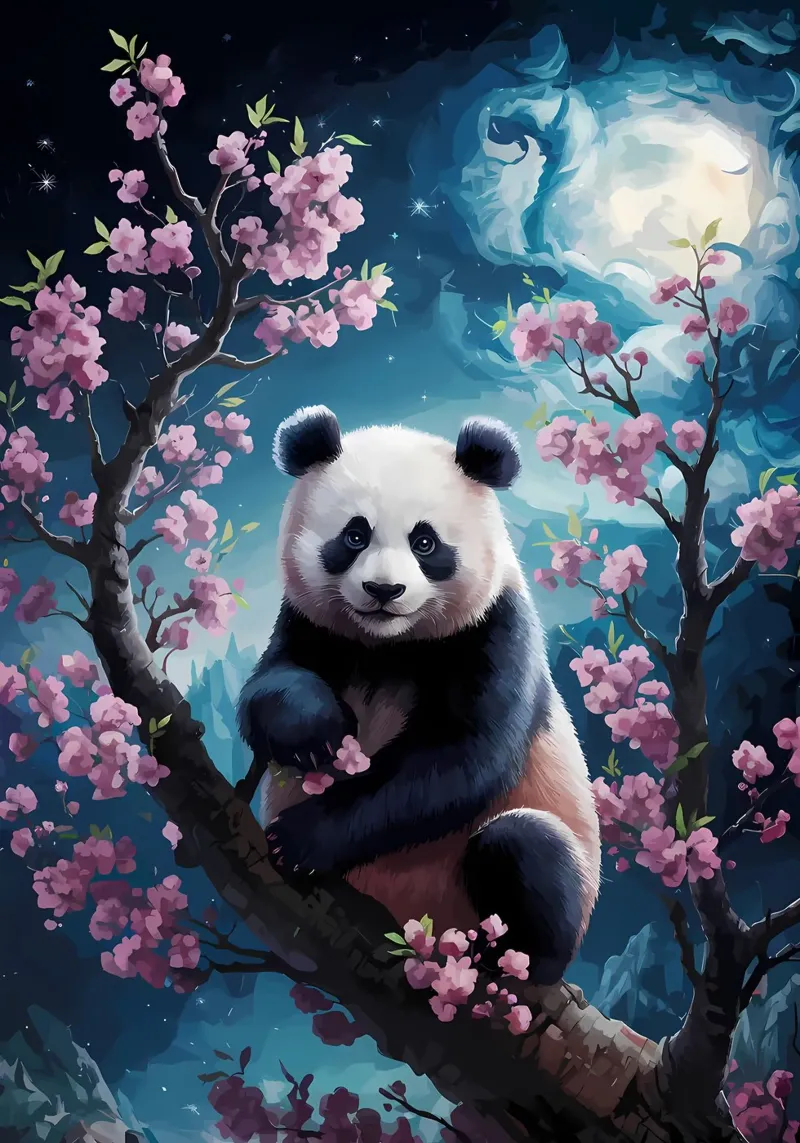 Panda in fiore di ciliegio pellicola backlit da Adrian Patel