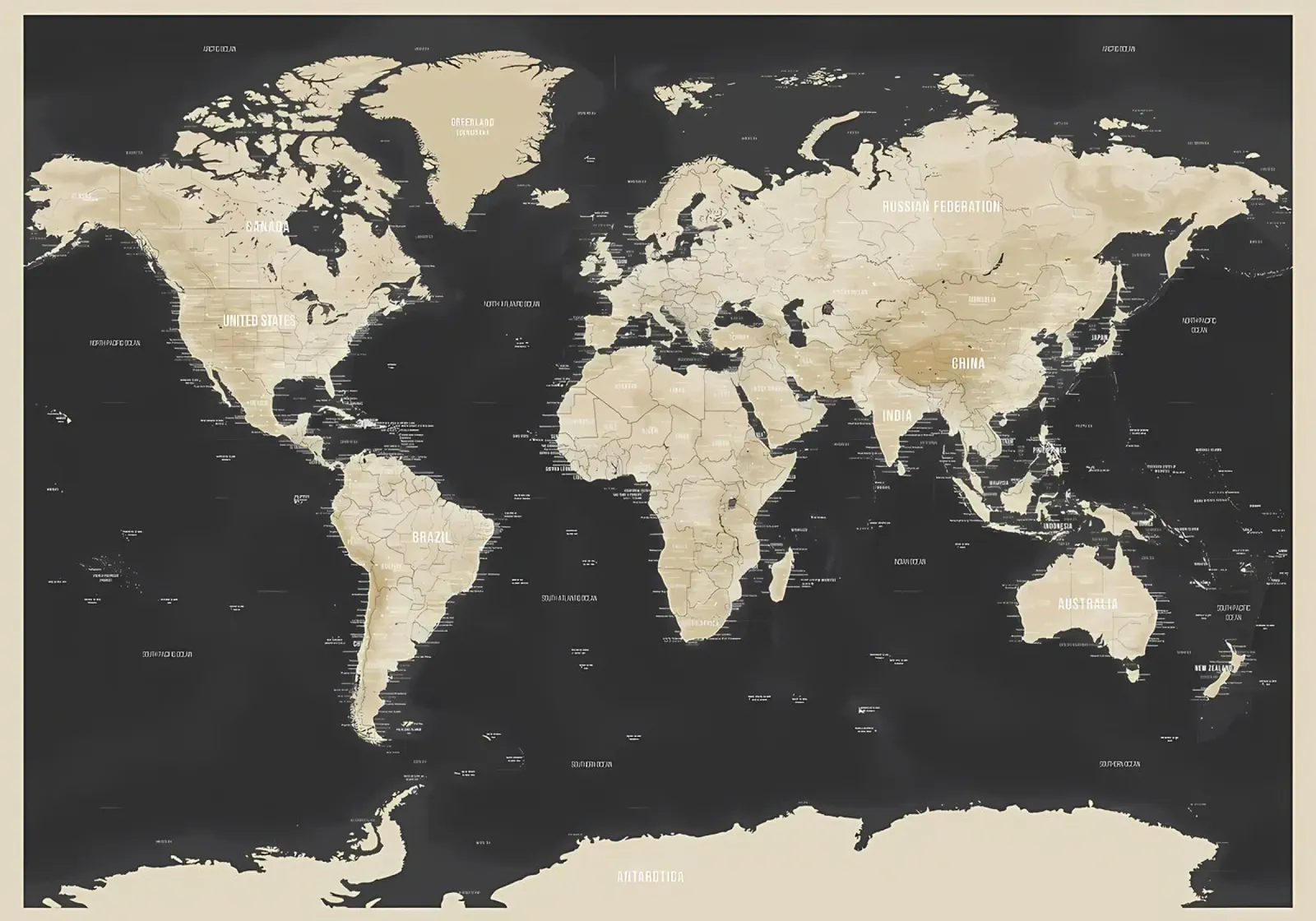 World Map Topographic canvas with Floater frame by Aiden Garcia