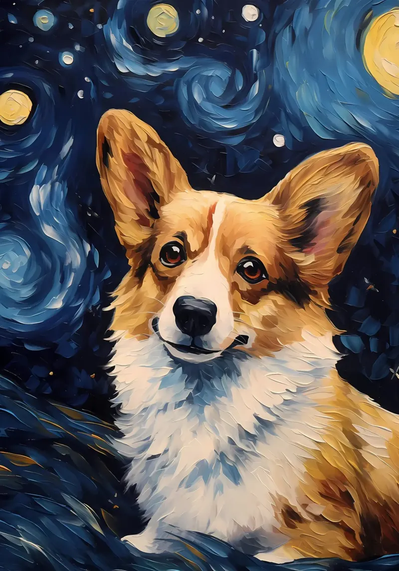 Welsh Corgi Van Gogh backlit folie van Adrian Patel