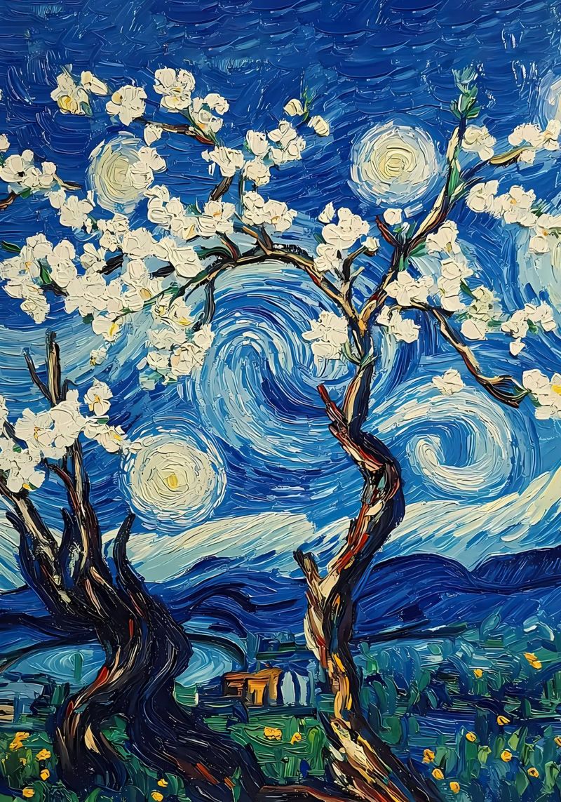 Starry Night Mandelblüten Poster von Adrian Patel