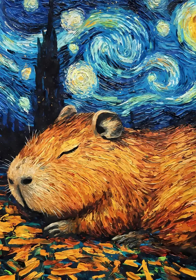 Capibara che dorme nella notte stellata pellicola backlit da Adrian Patel