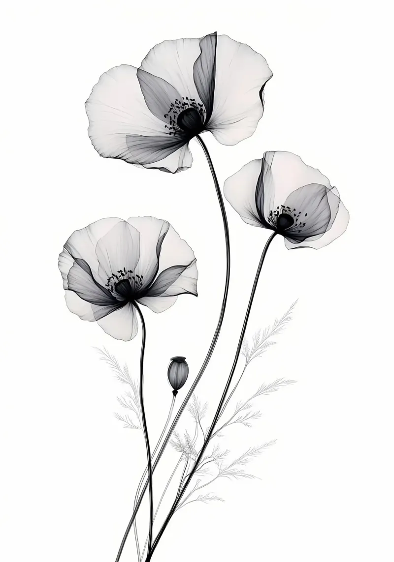 Fiori di papavero X-Ray pellicola backlit da Nicholas Campbell