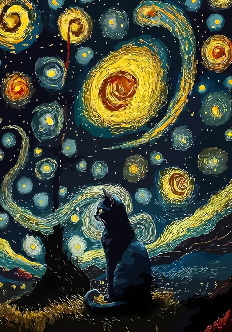 Sterrennacht kat canvas van Adrian Patel