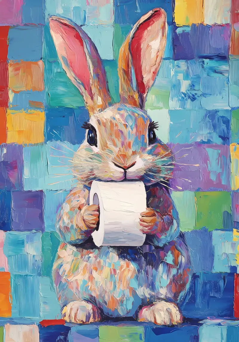 Konijntje met wc-papier canvas van Adrian Patel
