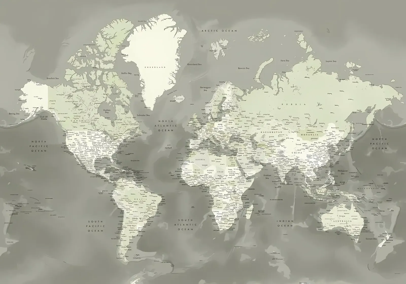 Mappa mondiale dettagliata di Faolan poster con telaio in legno da Aiden Garcia
