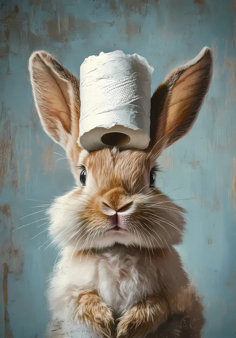 Bunny with Toilet Paper hahnemühle by Adrian Patel